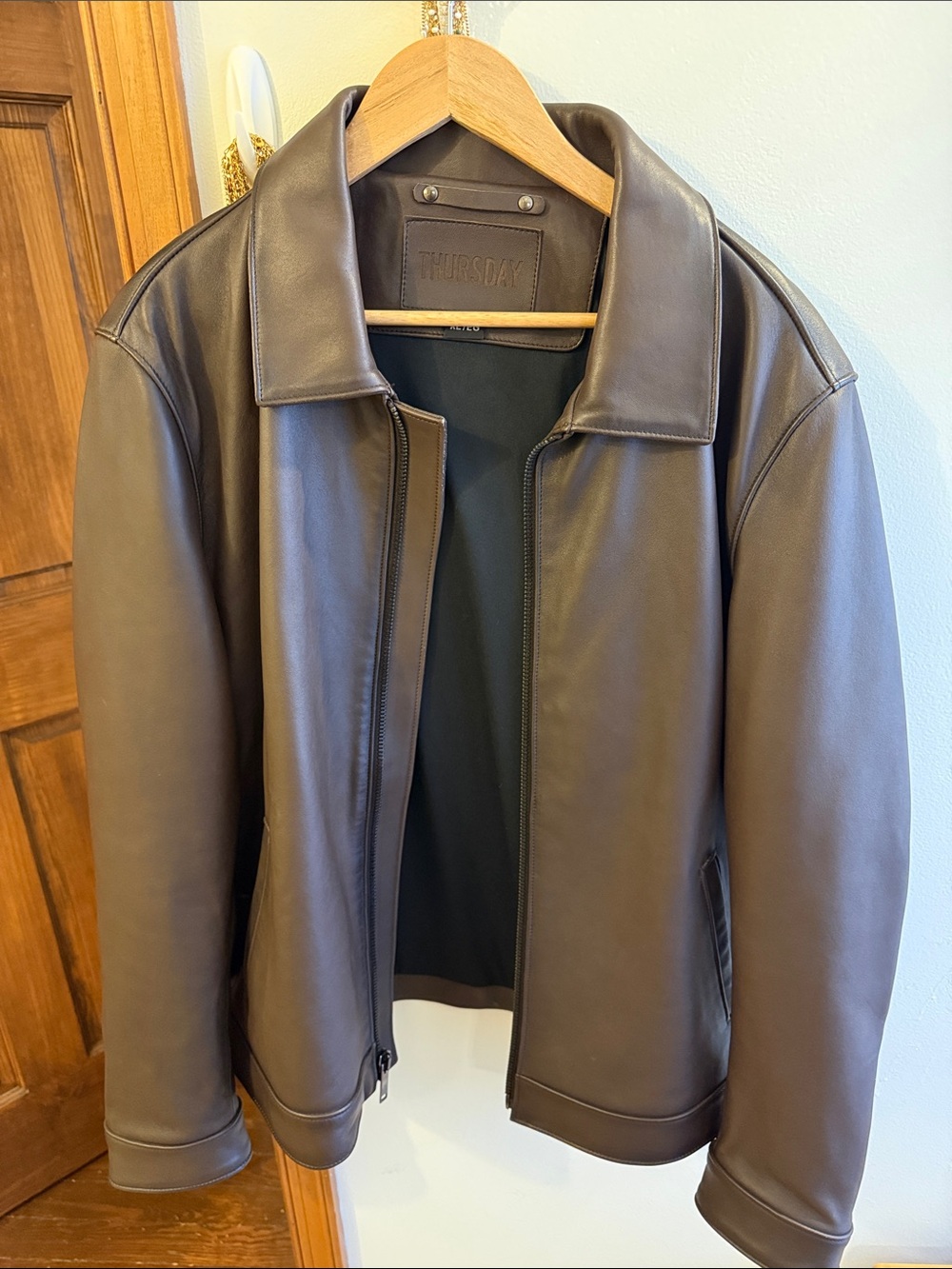 Brown Leather Zip-Front Jacket for Men